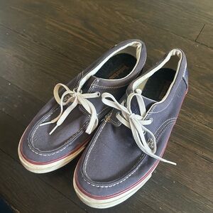 Timberland Navy Canvas Boat Shoes with Red Trim